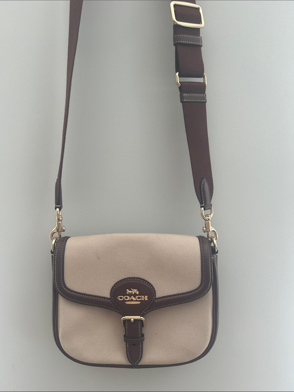 Coach Beige and Brown Canvas Saddle Crossbody Bag